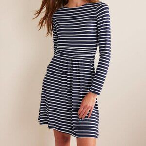 Boden Abigail Jersey Dress Navy Ivory Stripe